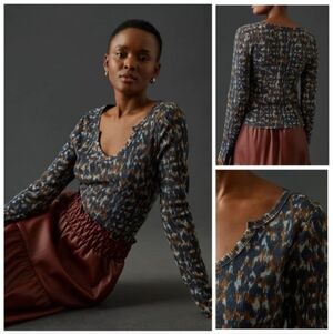 Urban Outfitters Pilcro Notched Waffle Top in Blue Motif